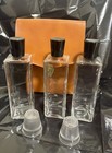 Vintage Portable Bar Leather Case Set W  3 Glass Flasks   2 Just A Thimble Full