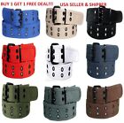 Men Women 1 Hole  2 Holes Row Grommet Stitched Canvas Fabric Military Web Belt