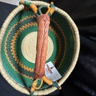 14in Authentic Ghana Market Basket Med Round Hand Woven Grass Leather 