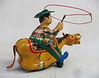 Vintage Wind Up Tin Toy - Cowboy With Lasso On Horseback