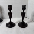 3 Sets Of Antique Wooden Candlesticks Hand Turned 7  8    Dark Wood Victorian