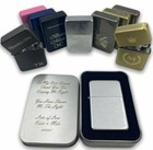 Engraved Flip Lighter Metal Any Text Any Logo Personalised Refillable   Gift Tin