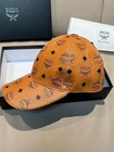 Mcm Cognac Visetos Baseball Cap Black Studs Leather Unisex Adjustable Strap Hat