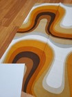 Awesome Rare Vintage Mid Century Retro 70s Tan Grey Wavy Drop Dips Sml Fabric 