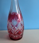 Vintage Cranberry Cut To Clear Glass Decanter Bottle With Stopper 16 