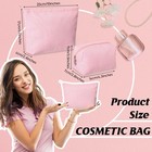 Huhumy 2 Pcs Makeup Bag Set For Women  Rose Pink  Thin Stripe