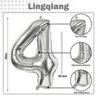 Silver Number Balloons  40inch Large Number 4 Foil Helium Balloons For Girls    