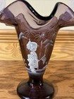 George Fenton Le Art Glass Amethyst Plum Mulberry Mary Gregory Ruffled Basket