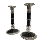 Pair Of Vintage Silver And Black Enamel Candlestick Holders  Great Condition