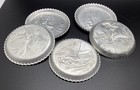 Set Of 6 Vintage Aluminum Embossed Wildlife Coaster Set Parrot  Duck  Butterfly