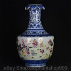 12 2  Old Chinese Blue White Pastel Porcelain Dynasty Tongzi 2 Ear Bottle Vase
