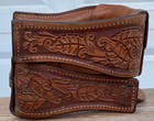 High Quality Hand Tooled Deep Bell Show Stirrups harris blue Ribbon Pattern
