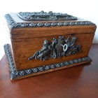 Antique French Wood Metal Ornate Cherub Putti Jewellery Casket Box Locking Key
