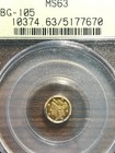 1854 Bg-105 California Fractional Gold 25c Pcgs Mint State Ms 63 Old Green Hold
