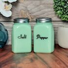 Salt   Pepper Shakers  Green Jadeite Glass Depression Style  Vintage Kitchen Jar