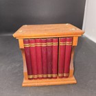 Vintage Wooden Coaster Set 8 Books And Holder Cork Center 1970s Mcm Boho Japan