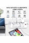 18 Outlets Surge Protector Power Strip - 6 Feet Flat Plug Heavy Duty Extension 