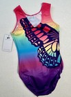 New Gk Elite Leotard Gymnastics Pretty Rainbow Butterfly Bodysuit Dance Size Axs