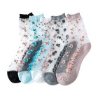 5 Pairs Silky Thin Middle Tube Socks Summer Floral Lace Edge Socks Breathable