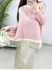2024 Summer Pleated Casual Tassel Tops T-shirt Women Loose Long Sleeve Shirt