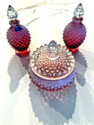 Fenton mint 1940 s cranberry opalescent Glass hobnail perfume powder vanity vtg