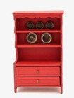 Vintage Lundby Sweden Dollhouse Red Dining Room Hutch Wall Clock Plate Rack 1 16