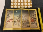  24a Japanese Hand Painted  Four Panel Folding Painting-includes Antique Fan