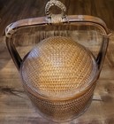 Antique Chinese Rice Wedding Basket W  Lid Bamboo Handle Vintage 11 5x9 