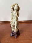 Antique Chinese Soapstone Carving Fisherman Figurine On Pedestal   10    Tall