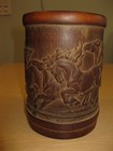 Old Chinese Carved Carving Bamboo Wood Horses Equine Brush Pot Bitong Container