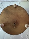 Vintage antique Round Metal Powder Puff  music  Box W  Lid  Painted Woman Scene 