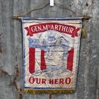 Vintage Ww2    our Hero    Window Banner General Douglas Macarthur Flag Us Army Wwii