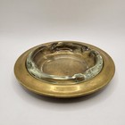 Brass And Glass Cigar Ashtray Vintage 1970   s Glass Is Heavy Overall Width Is 8 