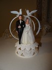 Vintage Plastic Wilton Hong Kong Bride Groom Cake Topper Dark Hair Sheer Vail