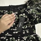 Lulus Xxs Black Floral Embroidered Mesh Puff Sleeve Square Neck Mini Dress