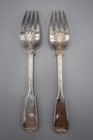 Tiffany   Co  Shell   Thread Sterling Silver Serving Meat Fork 8 1 2  Pair Mono