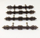 Set Of 4 Vintage Antique Brass Hammered Hutch Buffet 5 5  Long Handle Pulls