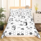  Honeycomb Bedding Set Full Size Kids Bee Print Geometrical Comforter Cover 