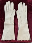 Antique Stunning 1920s Fine Leather Gloves With Moon Design Vintage Xs 6 Cream