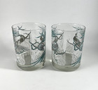 2 Georges Briard Pheasant Lowball Old Fashioned Glass Set Mcm Pair Vintage