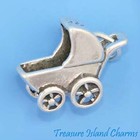 Baby Buggy Carriage Pram Stroller 3d 925 Solid Sterling Silver Charm Made In Usa