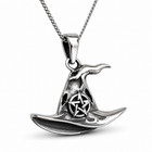 Witch Hat Pentacle Pendant Necklace 925 Silver 18  Chain Witchy Jewellery   Box