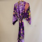 Best Quality Japan Purple Floral Kimono Robe Long Poly Satin Loungewear One Size