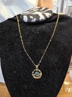Yellow Gold Cable Chain Necklace Round Charm Pendant Spring Ring Closure