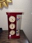 Vintage Wood Weather Station With Galileo Thermometer  Clock  Barometer  And Hyg