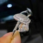 3ct Round Real Moissanite Cluster Engagement Ring 14k White Gold Plated Silver