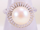 14k White Gold Large 8 4mm Cultured Pearl Ring Solid 2 68 Grams Size 4 5 Vintage