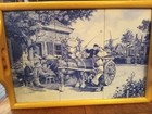 Vintage Delft Style Ceramic  Wood Serving Tray