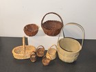 8pc Vintage Miniature Handmade Wicker Handled Basket Group