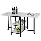  Folding Dining Table With 2 Storage Open Shelf drop Leaf Extension Black